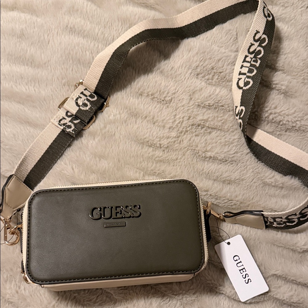 Guess Olive and Cream Crossbody Bag